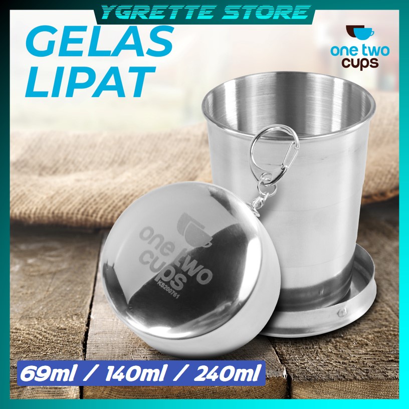 YGRETTE - Gantungan Kunci Gelas Lipat Camping Folded Cup 75ML 140ML 240ML foldable mug Stainless