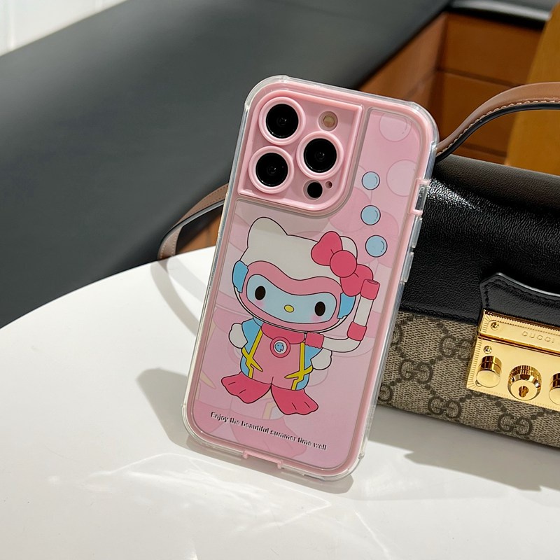 Pink Diving Kitty Soft TPU Case iP iPhone 14 + Plus 11 12 13 Pro Max FTD Girl Woman Casing Apple