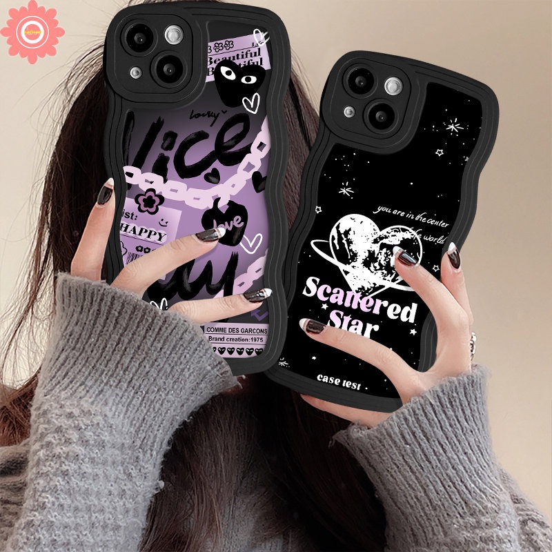 Ins Comme des Garcons Cute Graffiti Love Heart Phone Case Kompatibel Untuk IPhone 7Plus 11xr 12 13 14 Pro Max7 6s 14 8 6 Plus X XS Max SE 2020 Lembut Tpu Bergelombang Pinggiran Penutup Belakang