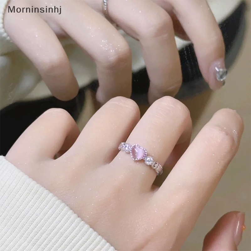 Mornin Cincin Warna Silver Merah Muda Hati Opal Kreatif Jari Cincin Vintage Aesthetic Lucu Punk Rings Untuk Wanita Pesona Perhiasan Aksesoris id