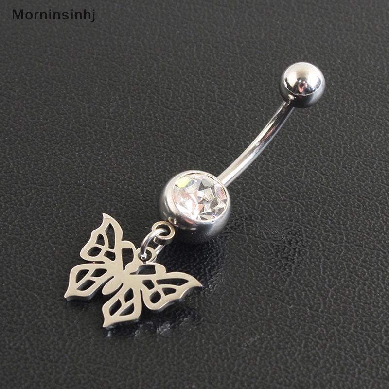 Mornin Hollow Butterfly Menjuntai Pusar Kuku Warna Silver Navel Ring Stainless Steel Belly Button Rings Untuk Wanita Perhiasan Tubuh id