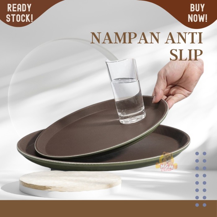 Nampan Anti Slip BULAT 35cm non Slip Serving Tray lapisan karet