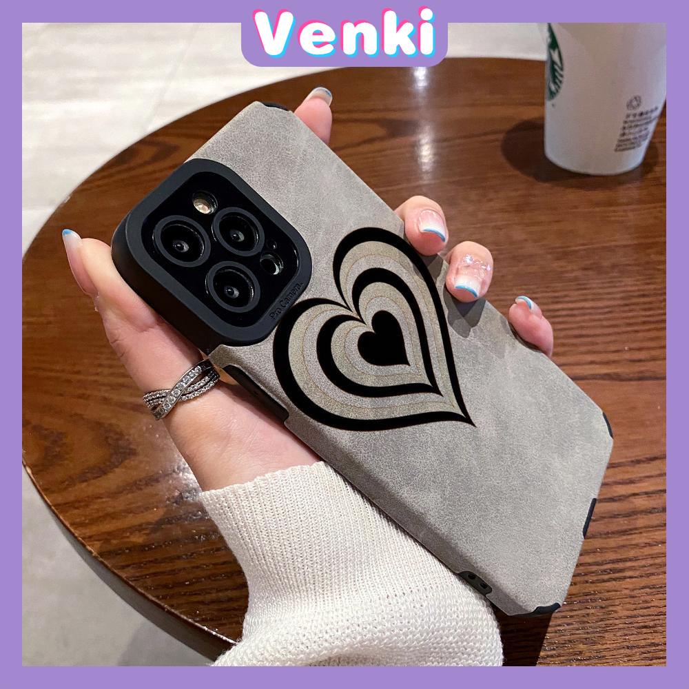 VENKI - Untuk iPhone 11 Case Leather Pupil Suede Cover Soft Shockproof Cover Camera Simple Line Heart Kompatibel dengan iPhone 14 13 Pro max 12 Pro max xr xs 7Plus 8Plus