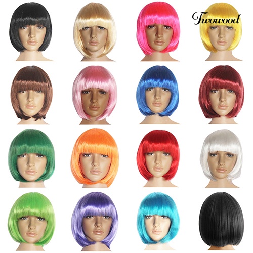 Twowood Wanita Fashion Rambut Pendek Lurus Penuh Cosplay Party Bob Hair Pesta Malam Wig