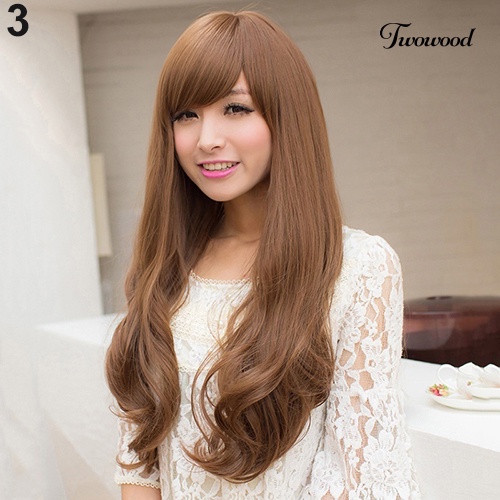 Twowood Wanita Fashion Panjang Keriting Bergelombang Wig Cosplay Rambut Ekstensi Penuh Wig Dekorasi Pesta