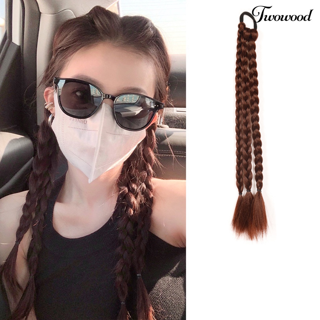 Twowood Braided Wig Fashion Lembut Nyaman Trendi Indah Alat Makeup Suhu Tinggi Sutra Wanita Ponytail Kepang Wig Untuk Rumah