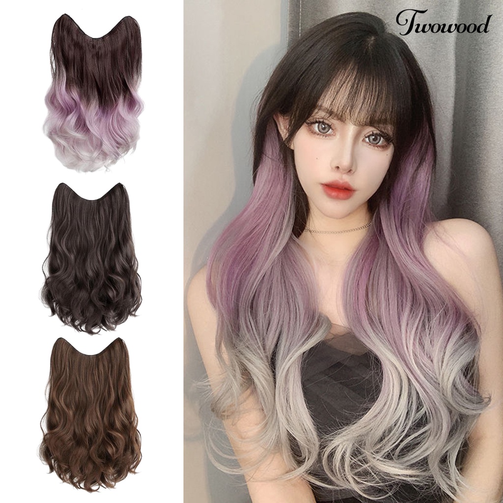 Twowood Wig piece Curly Lembut Berbulu Alami Pas Sempurna Desain Berbentuk U One-piece Ekstensi Berwarna Wig Gradasi Panjang Untuk Wanita