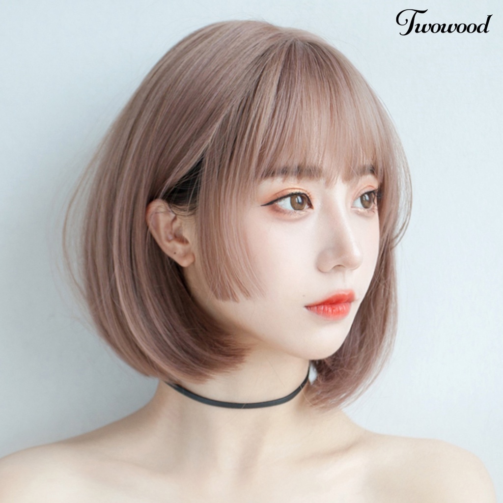 Twowood Women Wig No Perm Nyaman Dipakai Berbulu Halus Realistis Natural Pink Princess Cutting Wig Pendek Dengan Poni Udara Digunakan Wanita