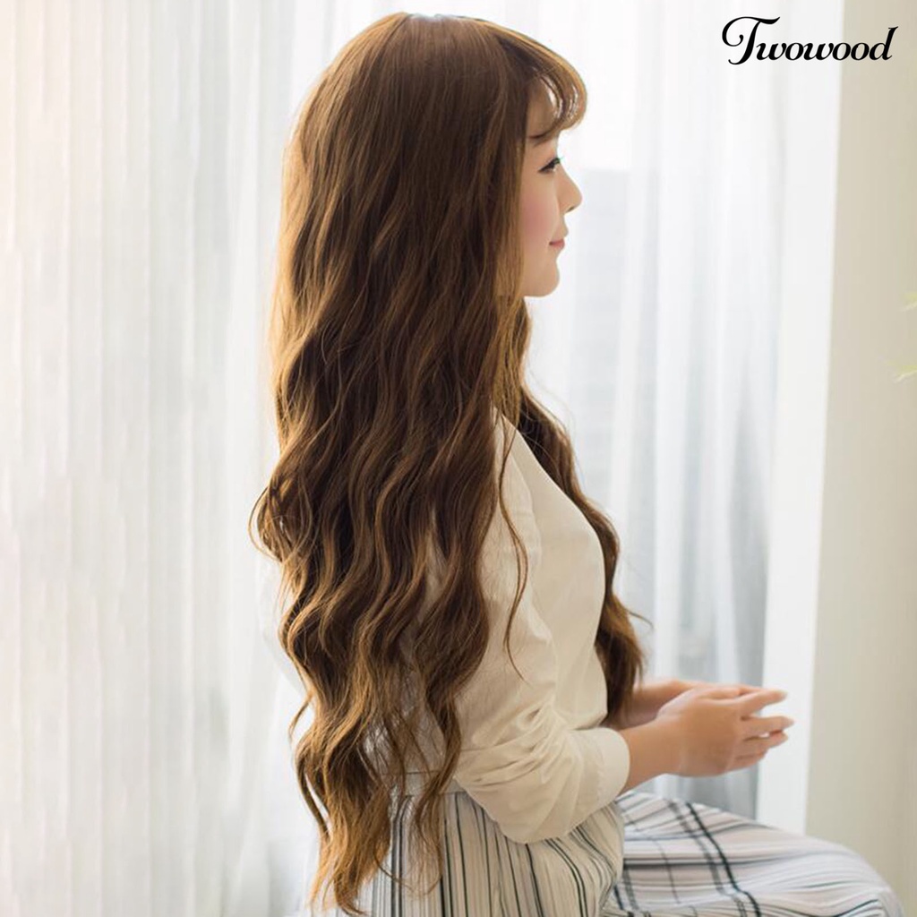 Twowood Wanita Wig Non-dropable Fluffy Bernapas Rambut Styling Alami Keriting Gelombang Besar Jagung Perm Matte Wig Dengan Poni Udara Digunakan Wanita