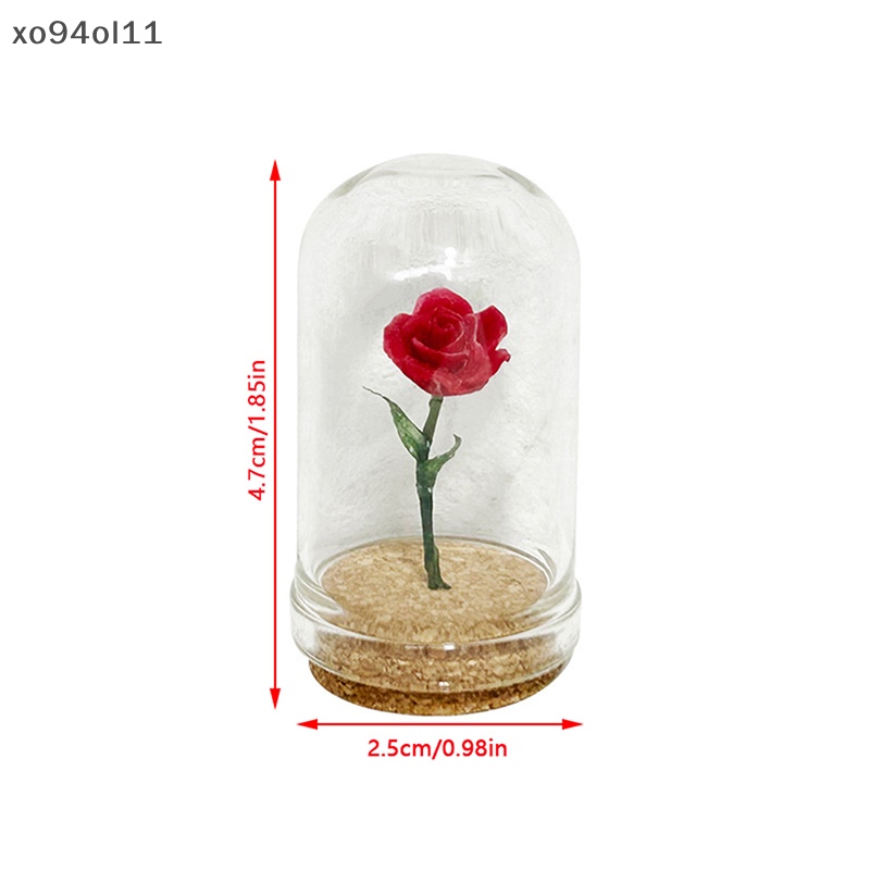 Xo 1Pc Rumah Boneka Miniatur Bunga Mawar Penutup Kaca Ornamen Pangeran Kecil Rose Model Home Desktop Decor Mainan OL