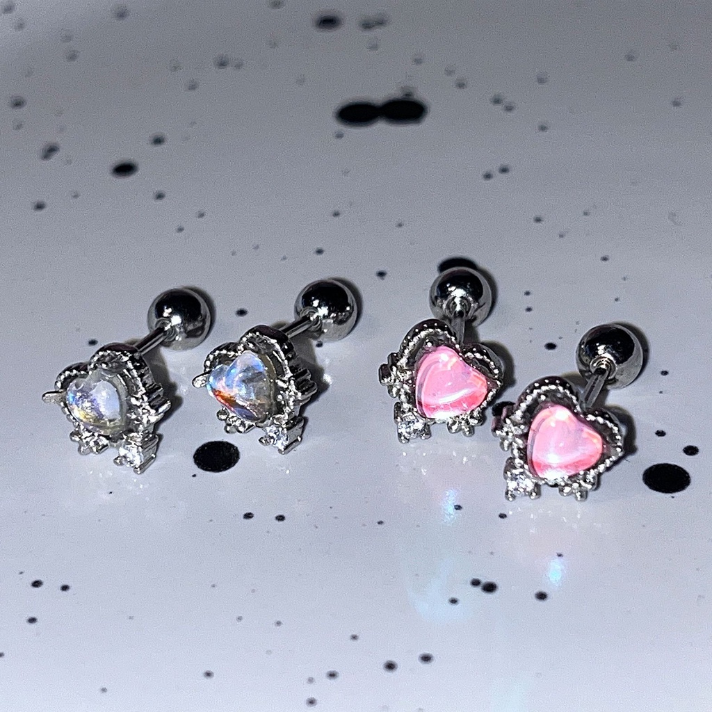 Y2k Anting Perak Hati Korea Pink Hias Berlian Stud Earrings Untuk Wanita Fashion Perhiasan Aksesoris