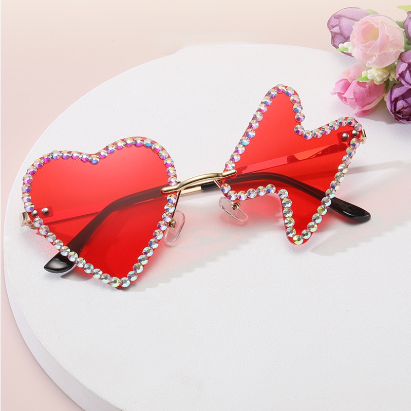 (YUZHU) Kepribadian Fashion Tanpa Bingkai Berlian Logam Kacamata Pesta Busana Barat Lucu Hip Hop Sunglasses