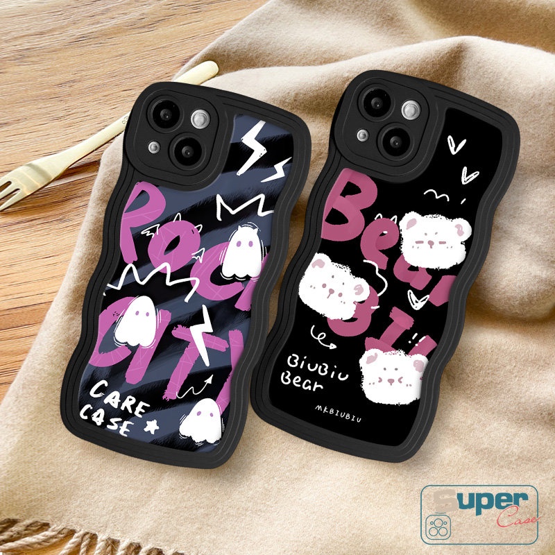 Casing Tepi Bergelombang Kartun Beruang Hantu Untuk Redmi Redmi 12C 10C 9A 9T 9 10 10A A2+ 9C A1+ Note8 9 11 10 Pro 10s 11s 9s POCO M3 X3 NFC Pro Mi 11T Pro Monster Kecil Yang Lucu Soft Case Huruf