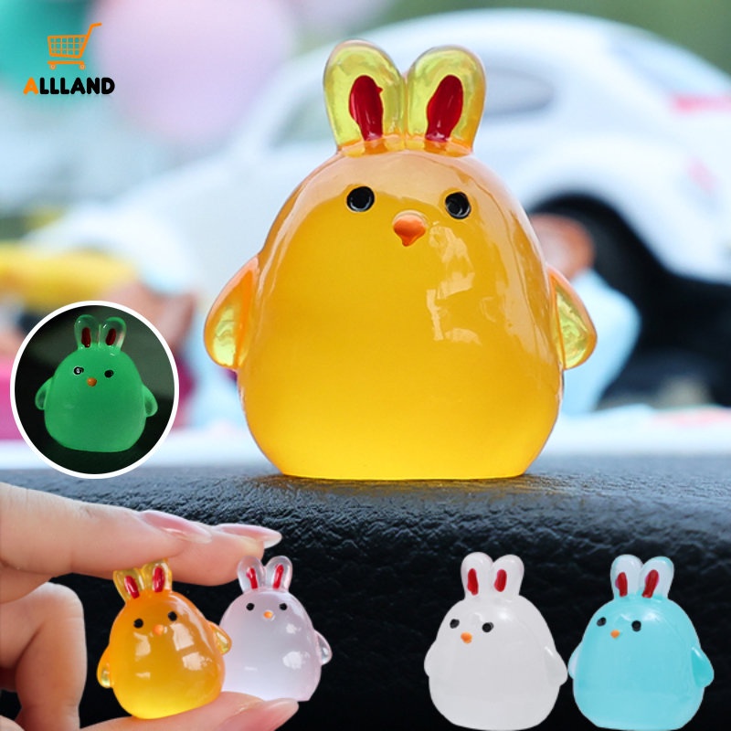 Boneka Resin Kelinci Bercahaya Mini Lucu Dekorasi Dashboard Mobil/ Kartun Patung Kelinci Kecil Ornamen Otomotif/ Aksesoris Hiasan Interior Kendaraan DIY