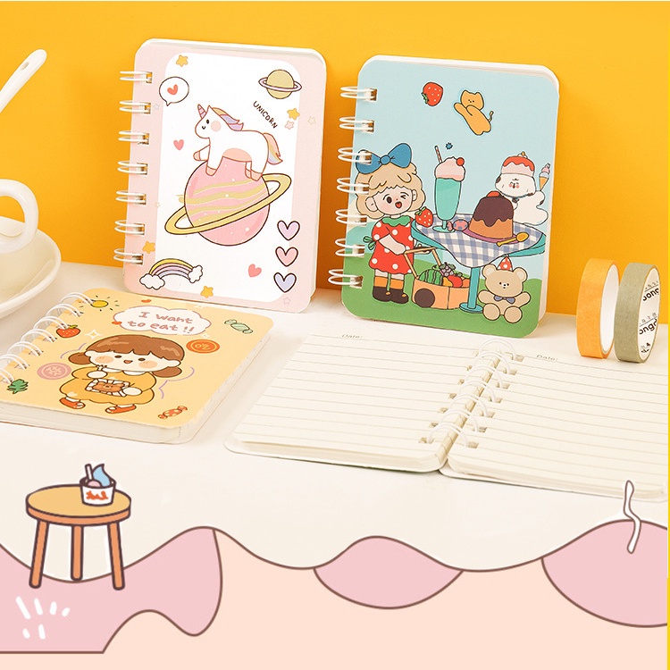 (Pimenova) 80 Hal Buku Tulis Notebook Mini A7 Spiral Buku Catatan Motif Lucu Aesthetic Import