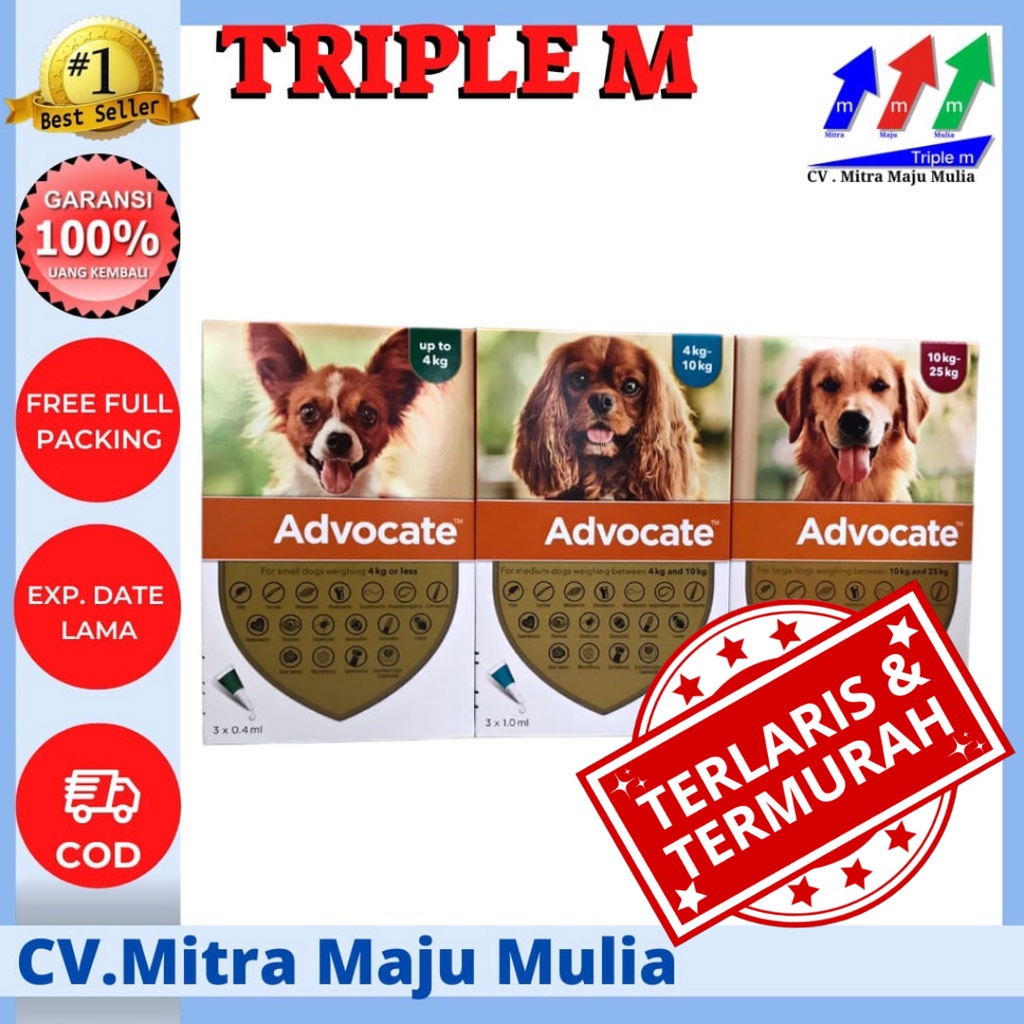 Advocate DOG TRIPLE M - Obat tetes Kutu untuk anjing Berat Badan Sampai 4kg 1 Pipet