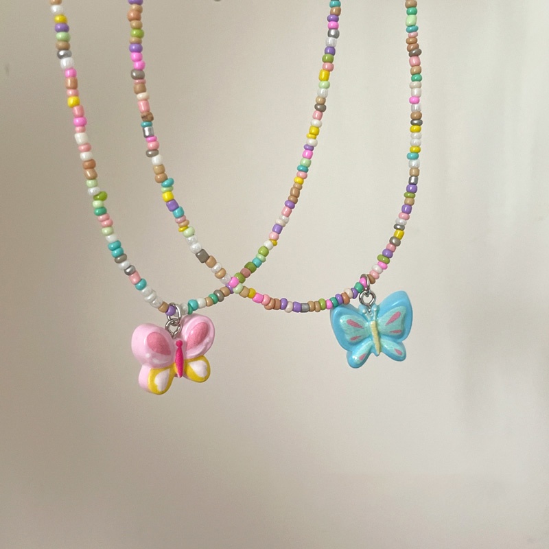 Hyuna Style Colorful Beaded Butterfly Gaya Baru Temperamen Manis Kalung Fashion Lucu