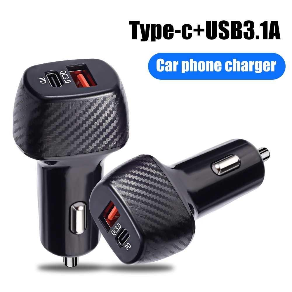 38 /15W PD USB QC3.0 Charger Telepon Mobil 3.1A 2-Port A+C Independen Quick Charger Type-C Ponsel Pengisian Cepat Adaptor Aksesoris Universal Mobil