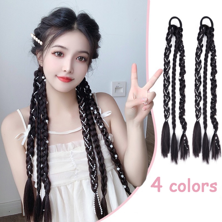 44 cm Panjang Wig Kepang Ikat Rambut Mutiara Rantai Wig Rambut Tali Kreatif Gaya Rambut Band Aksesoris Rambut Untuk Wanita