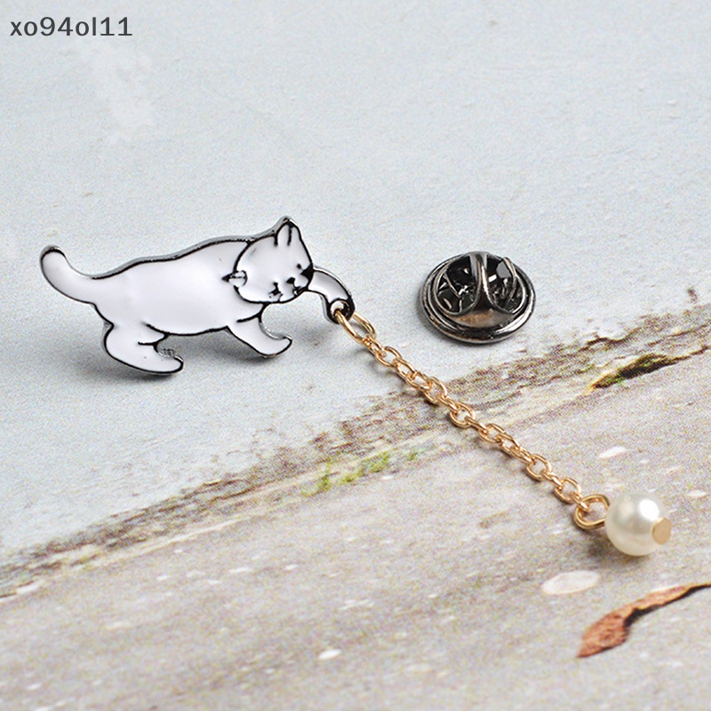 Xo Lucu Enamel Mutiara Kucing Bros Pin Baju Kerah Pin Breastpin Wanita Perhiasan Hadiah OL