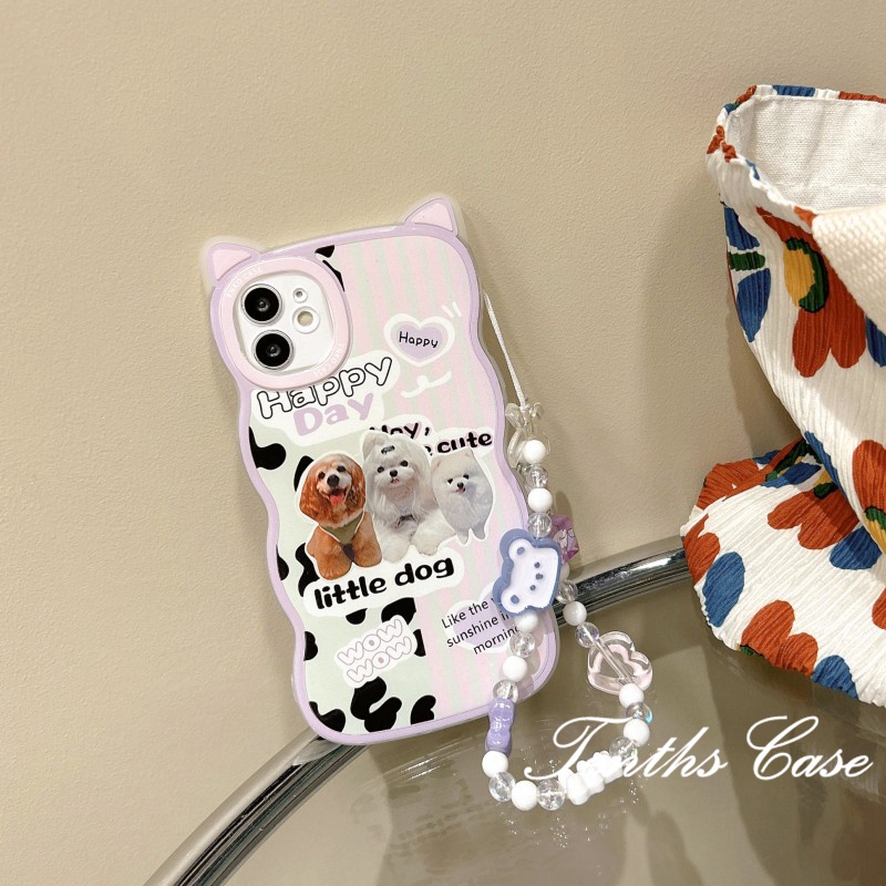 IPHONE Kompatibel Untuk Iphone14 13 12 11 Pro Max X XR Xs Max8 7 6 6s Plus Se2020Sarung Telinga Kucing Kartun Anjing Kecil Yang Lucu Bening Casing Ponsel Dengan Lanyard