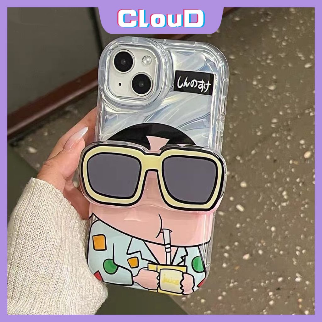 IPHONE Case Kompatibel Untuk Iphone11 14 12 13 Pro MAX Se2020 7Plus XR XS X Max6 6S 8plus Kacamata Hitam Keren Crayon Shin-Chan 3D Stereo Corrugation Mewah Kartu Laser Dazzle Warna Soft Case