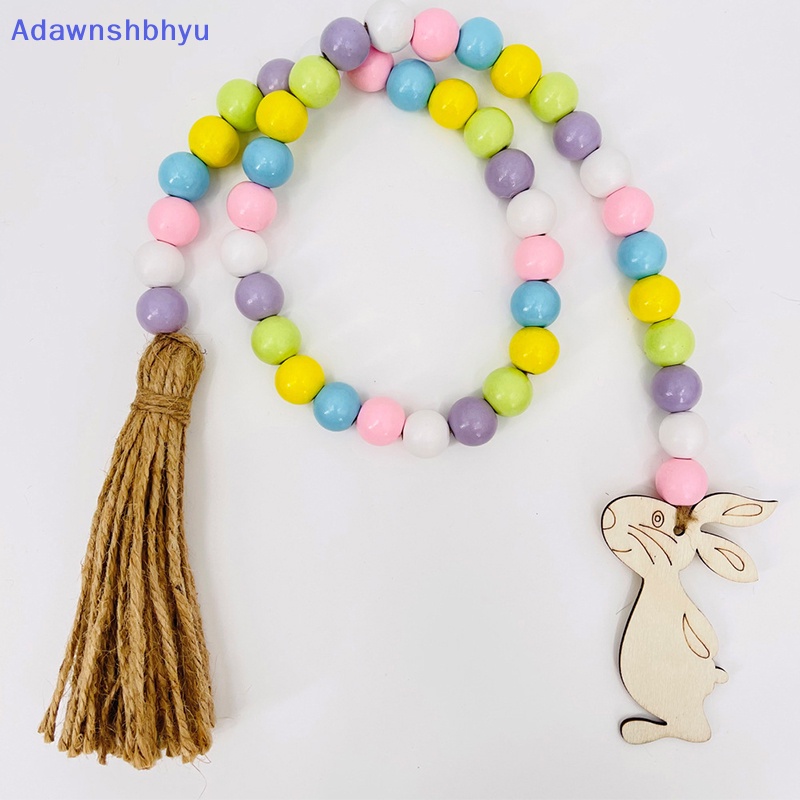 Adhyu 1Pcs Manik-Manik Kayu Paskah Garland Manik-Manik Warna-Warni Dengan Tali Rami Kotak-Kotak Rumbai ID