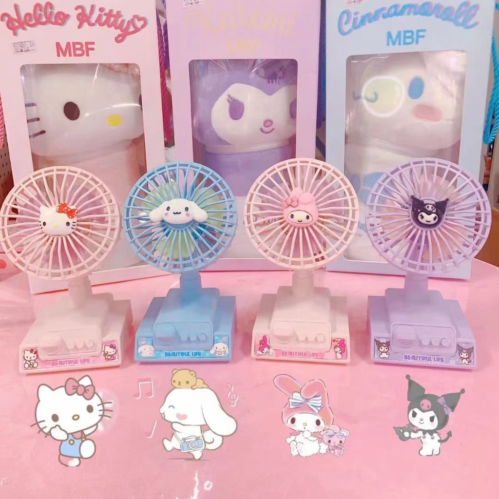 ღ Kipas Desktop Kartun Usb Pengisian Kipas Kecil Sanrio Kuromi Melody Kipas Angin Listrik Portabel Asrama Pendingin Udara Kantor Anak Hadiah