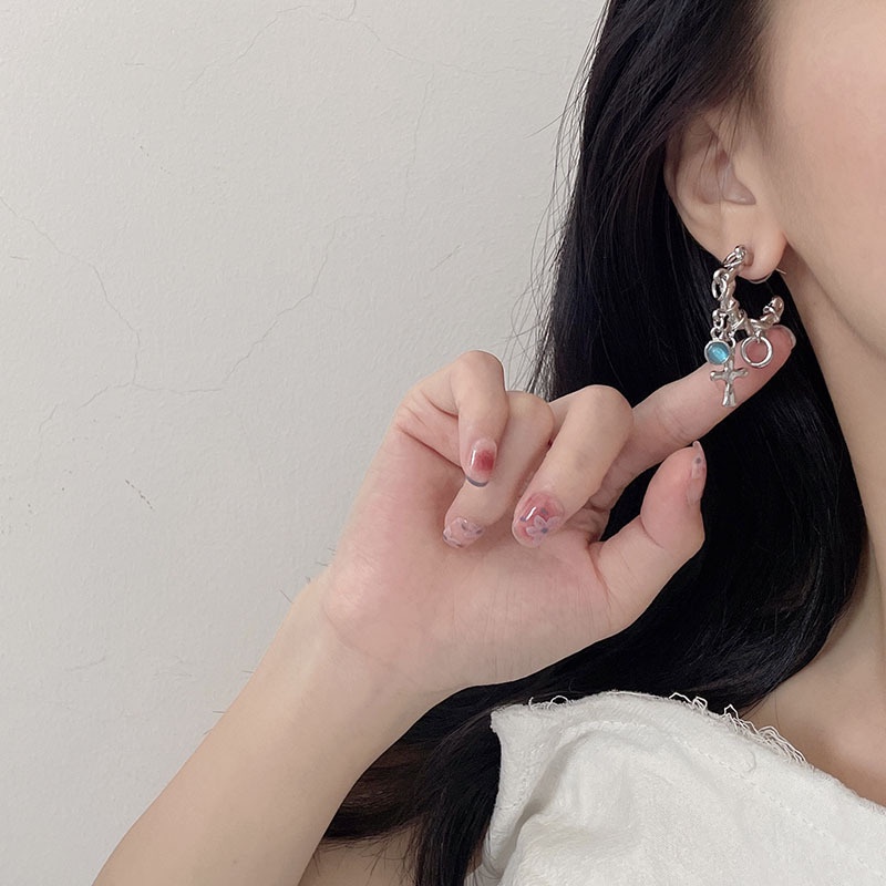 Aksesoris Anting Twist Opal Silang Retro Kepribadian Punk