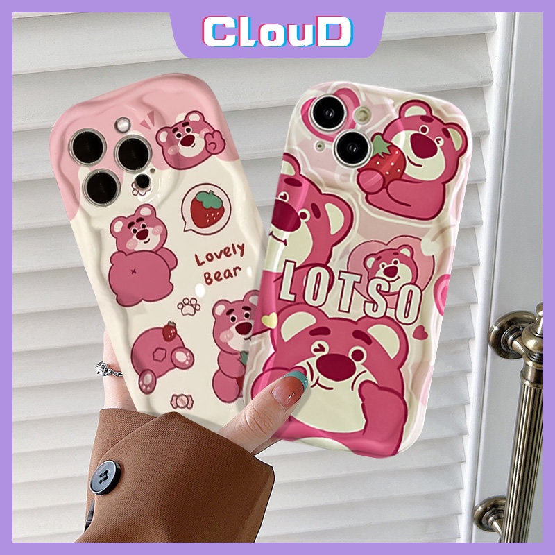 Case Untuk Realme C55 C12 C20 C25s C15 C30 C21Y C21 C25Y C35 C20A 7i 5i 6i 5s 5 C3 C31 C11 C17 C25 C33 Kartun Lucu Manyo 3D Wavy Curved Edge Lovely Strawberry Bear Soft Cover