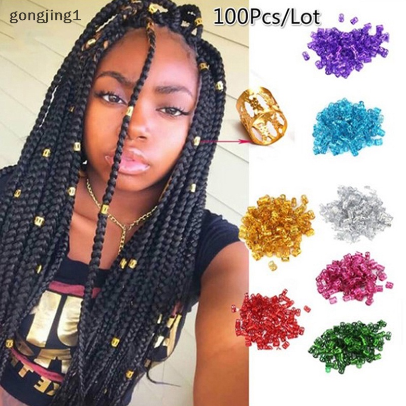 Ggg 100pcs Manik-Manik Adjustable Kepang Rambut Gimbal Beads Braid Rings Manset Klip Tabung ID