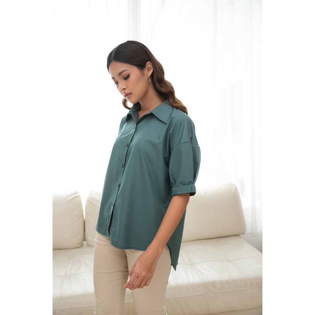 Ms Daisy Diora Oversized Short Sleeve Shirt Atasan Blouse Kemeja Wanita Lengan Pendek