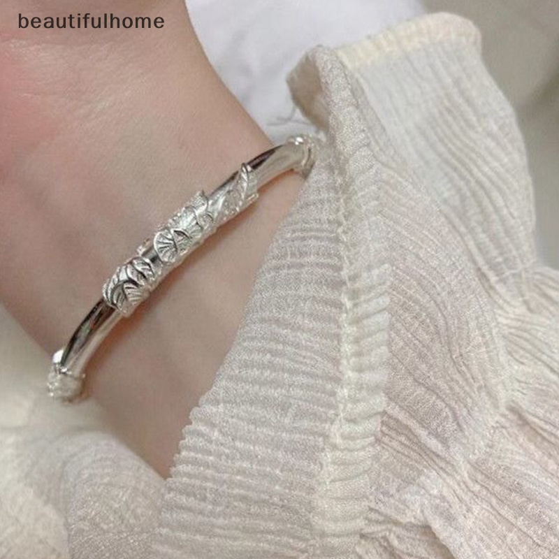 {beautifulhome} 1pc Perak Wanita Penuh-blown Bunga Gelang Halus Dan Ringan Terbuka Dapat Disesuaikan Gelang Padat Fashion Gelang Perhiasan Perak.