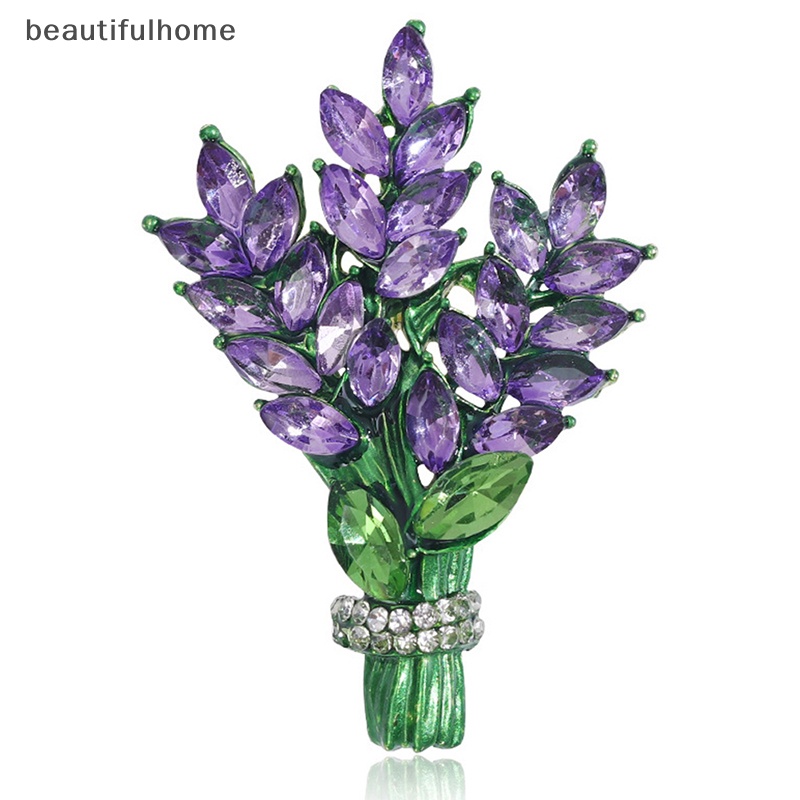 {beautifulhome} Wanita Bros Romantis Kristal Lavender Bunga Kerah Pin Alloy Tanaman Bros Lapel Pin Aksesoris Hadiah Perhiasan.