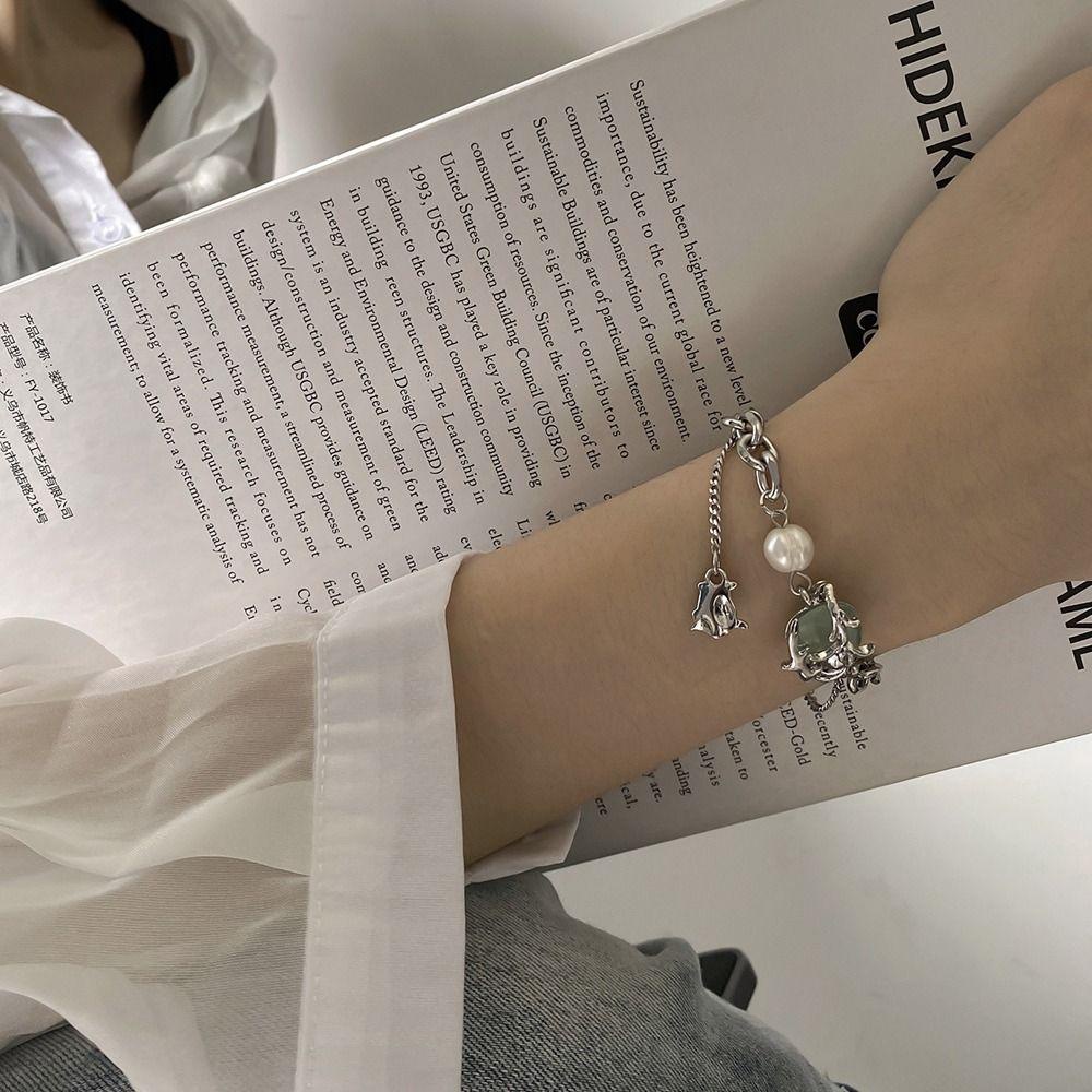 Needway Wanita Rumbai Kalung Manis Kepribadian Keren Mutiara Fashion Perhiasan Alloy Titanium Steel Gadis Gelang Untuk Hadiah Gadis