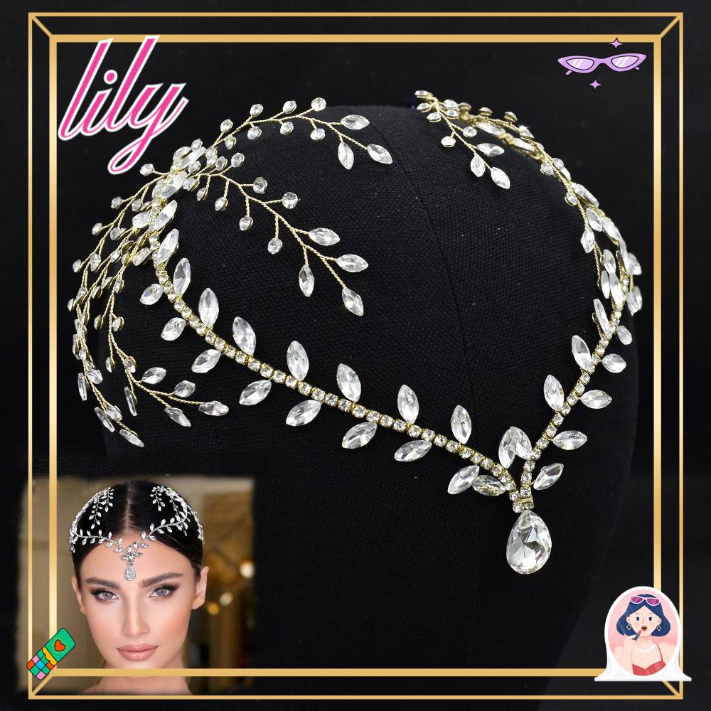 Lily Rhinestone Wedding Hair Band Warna Silver Menawan Warna Emas Untuk Perhiasan Pengantin Bohemian Bride Hair Jewelry Kristal Berlian Imitasi