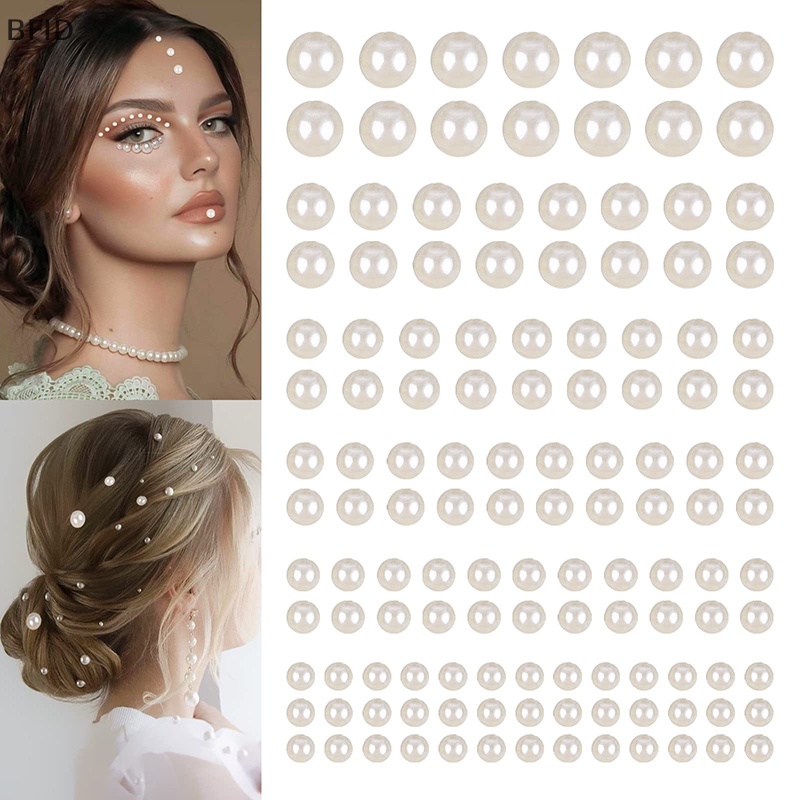 [BFID] 220pcs Mix 3mm /4mm/5mm/6mm Rambut Mutiara Stick On Self Adhesive Pearls Stickers Face Pearls Stiker Untuk Rambut Wajah Makeup Kuku DIY Kerajinan Tangan [ID]