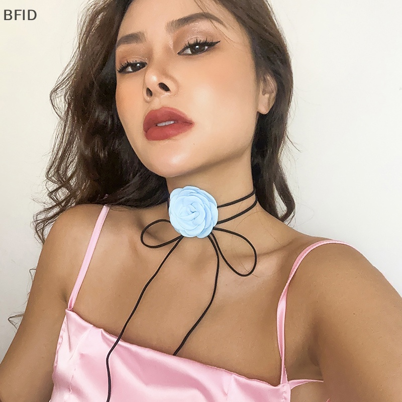 [BFID] 1pc Kalung Choker Bunga Mawar Untuk Wanita Rantai Tali Simpul Ikatan Simpul Adjustable [ID]