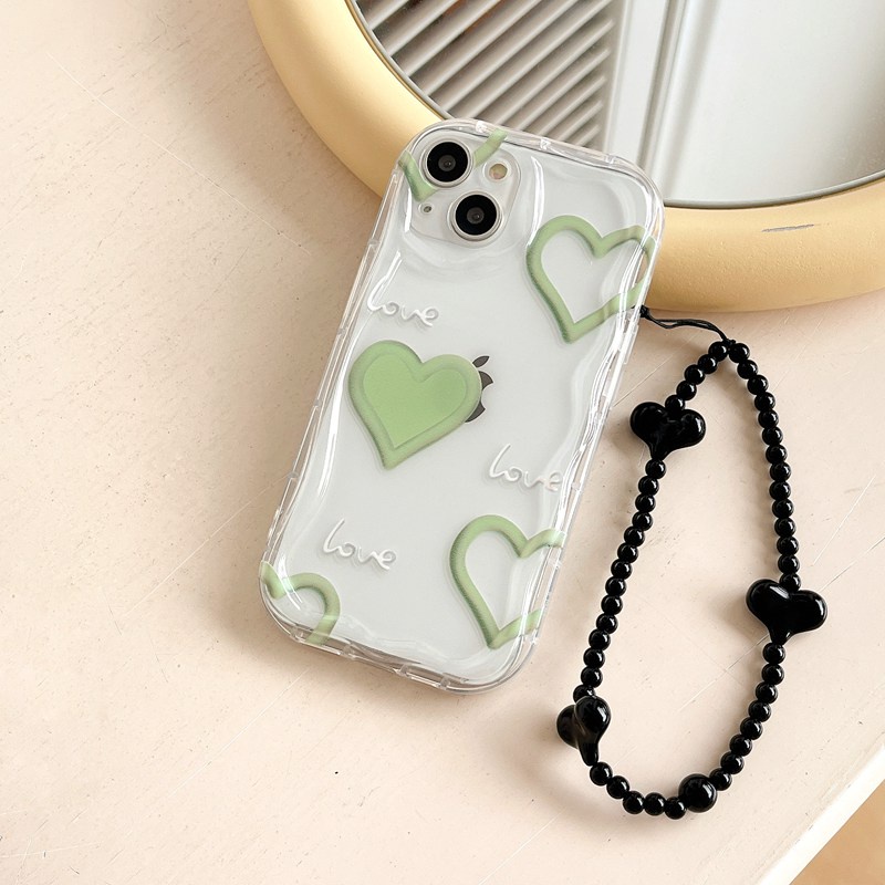 3D Clear Cream Love Black Bracelet Soft Case IPhone 11 12 13 14 Pro Max New Apple for Women Girls Gift Bracelet Airbag Case