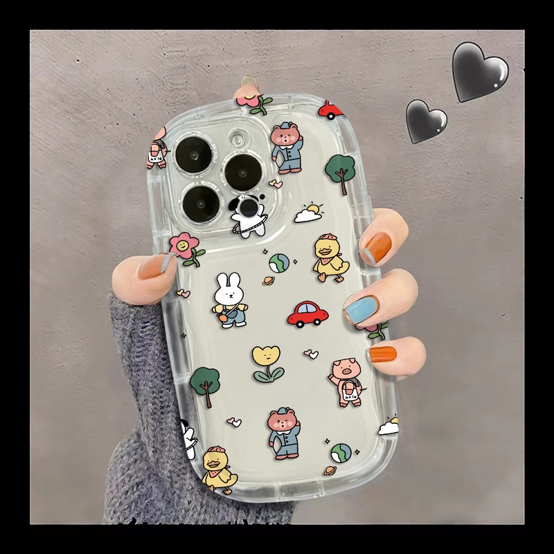IPHONE Hewan Lucu Casing Ponsel Transparan Kompatibel Untuk Iphone14 13 12 11 Pro Max XS X Xr8 +7Plus Casing Silikon Lembut Shockproof Cover Cell Precticer