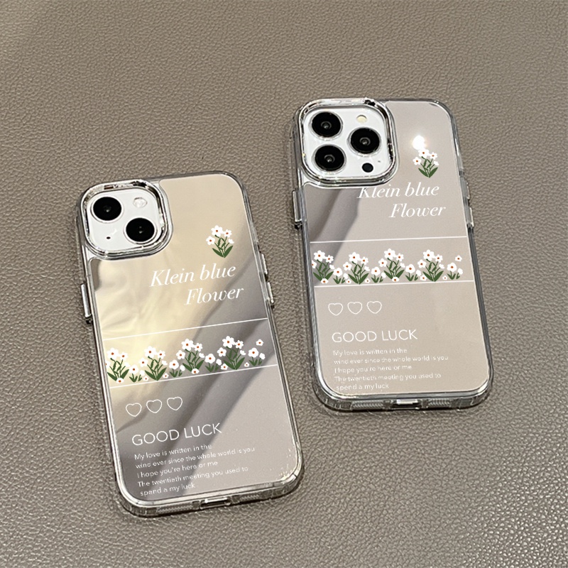 IPHONE Klein Casing Ponsel Cermin Bunga Kompatibel Untuk Iphone11 12 13 14 12Pro 13Pro 14Pro Pro Max XR X XS Max Electroplating Tombol Perlindungan Mirror Cover