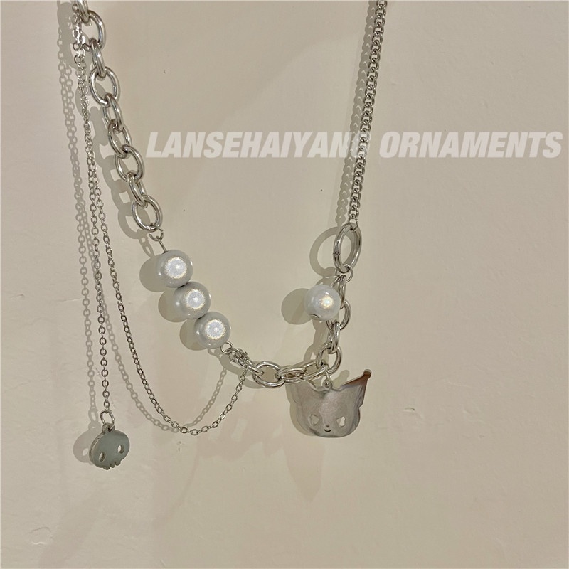 Kuromi Kalung Mutiara Reflektif Multi-Layer Gaya Baru Trendi Perempuan Desain Unik Merasa Utuh