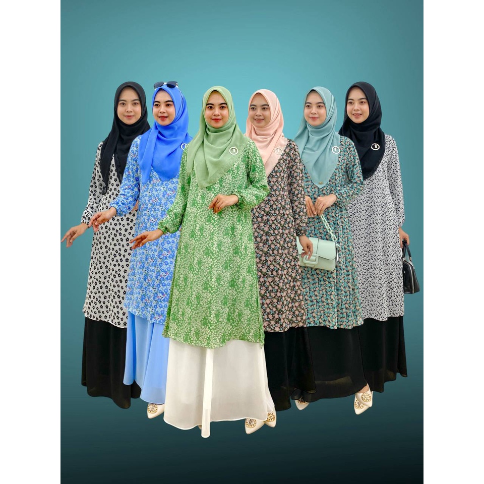 PB Prilly Busana - FLOWY VOL. 3 GAMIS MELAYU - GAMIS MALAYSIA KOMBINASI MOTIF POLOS - DRESS MOTIF