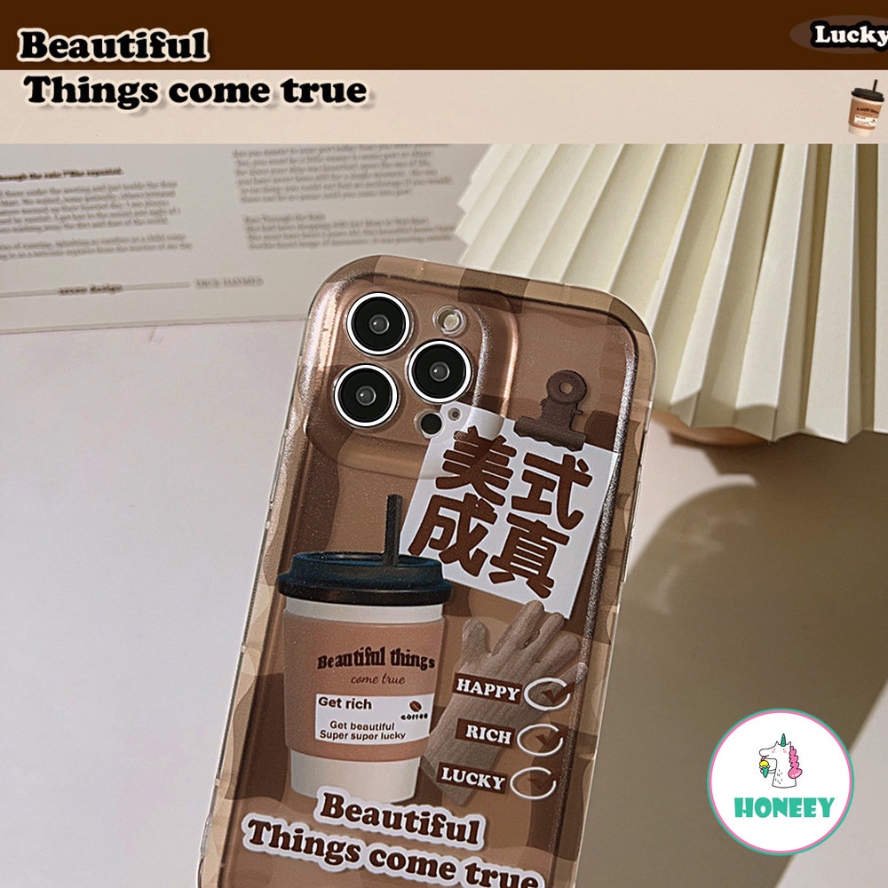 Korea INS Coffee Transparan Phone Case Kompatibel Untuk iPhone 14 Pro Max Case iPhone 11 12 13promax 14plus Fashion Air Cushion Shockproof Back Cover