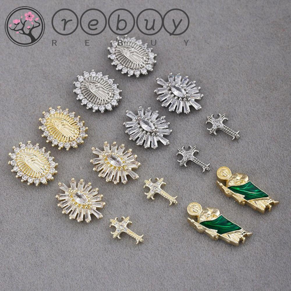 Rebuy Manicure Bless Dekorasi 3D Buddha Cross Berlian Imitasi Zirkon Nail Art Charms