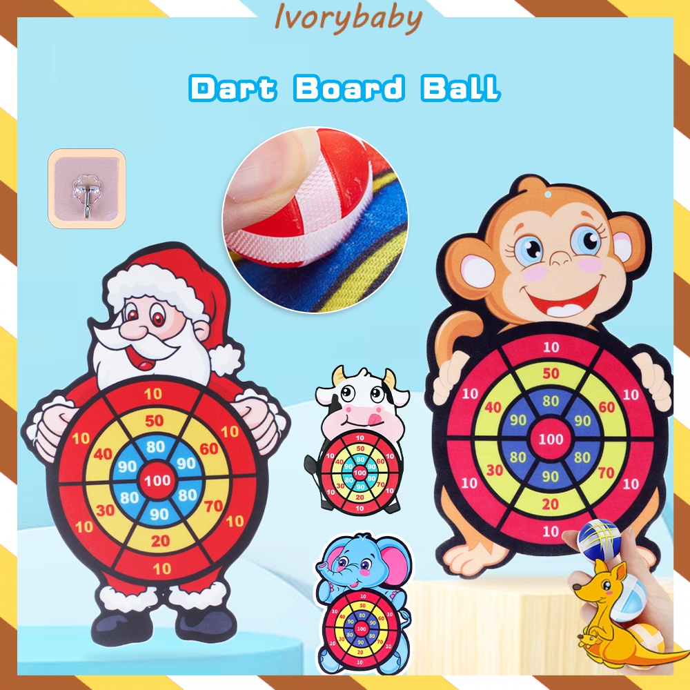 Ivorybaby Mainan lempar bola papan tempel Dart board bola lengket anak kartun