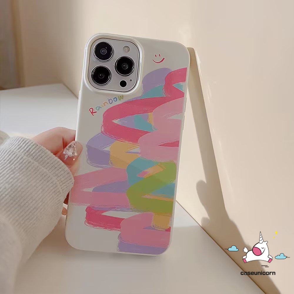 Fashion Colorful Doodle Paint Rainbow Case Kompatibel Untuk IPhone XR X11 13 14 12 Pro Max 7 8 Plus XS Max SE 2020kilap Pola Cat Air Tidak Teratur Tahan Guncangan Lembut Tpu Penutup Belakang