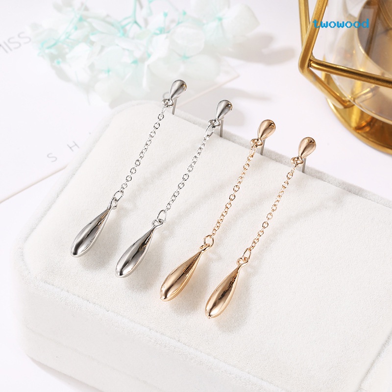 Twowood Anting Rumbai Panjang Berbentuk drop Sederhana Merampingkan Anting