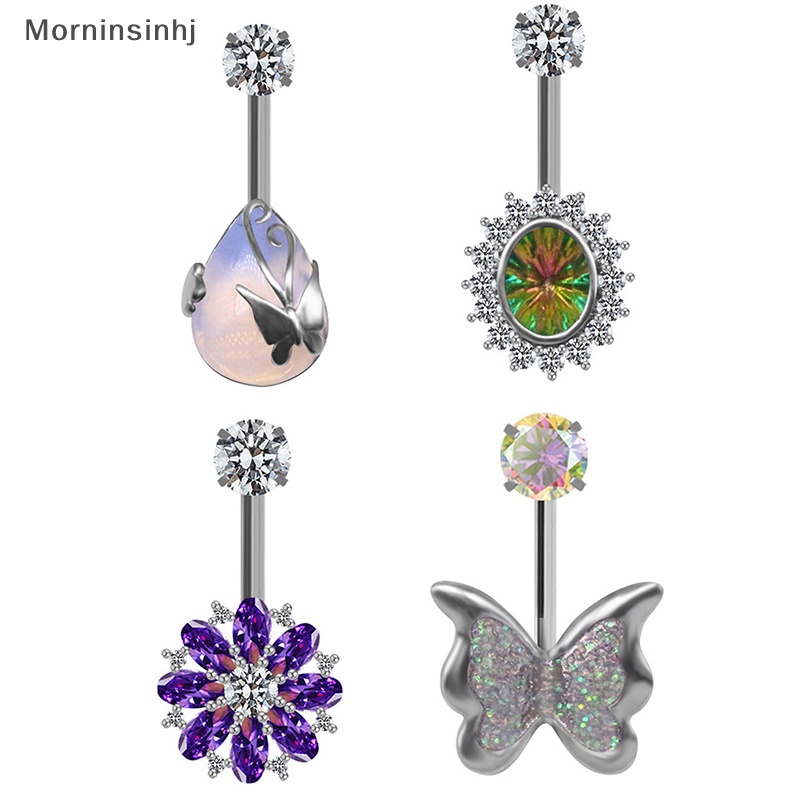 Mornin Capung Lotus Tetesan Air Delapan Trigram Kristal Pusar Cincin Benang Tusukan Pusar Cincin Tubuh Studs Perhiasan id