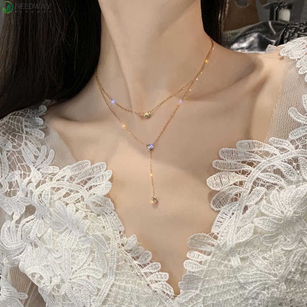 Needway O-Chain Kalung Trendi Sederhana Wanita Gadis Korea Zirkon Perhiasan Fashion